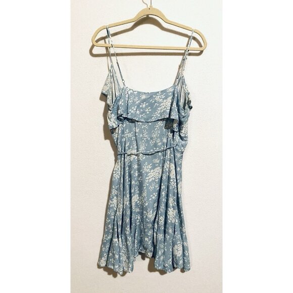 Denim And Supply Ralph Lauren Dress Womens Large Blue Floral Wrap Ruffle Flirty - Picture 5 of 8